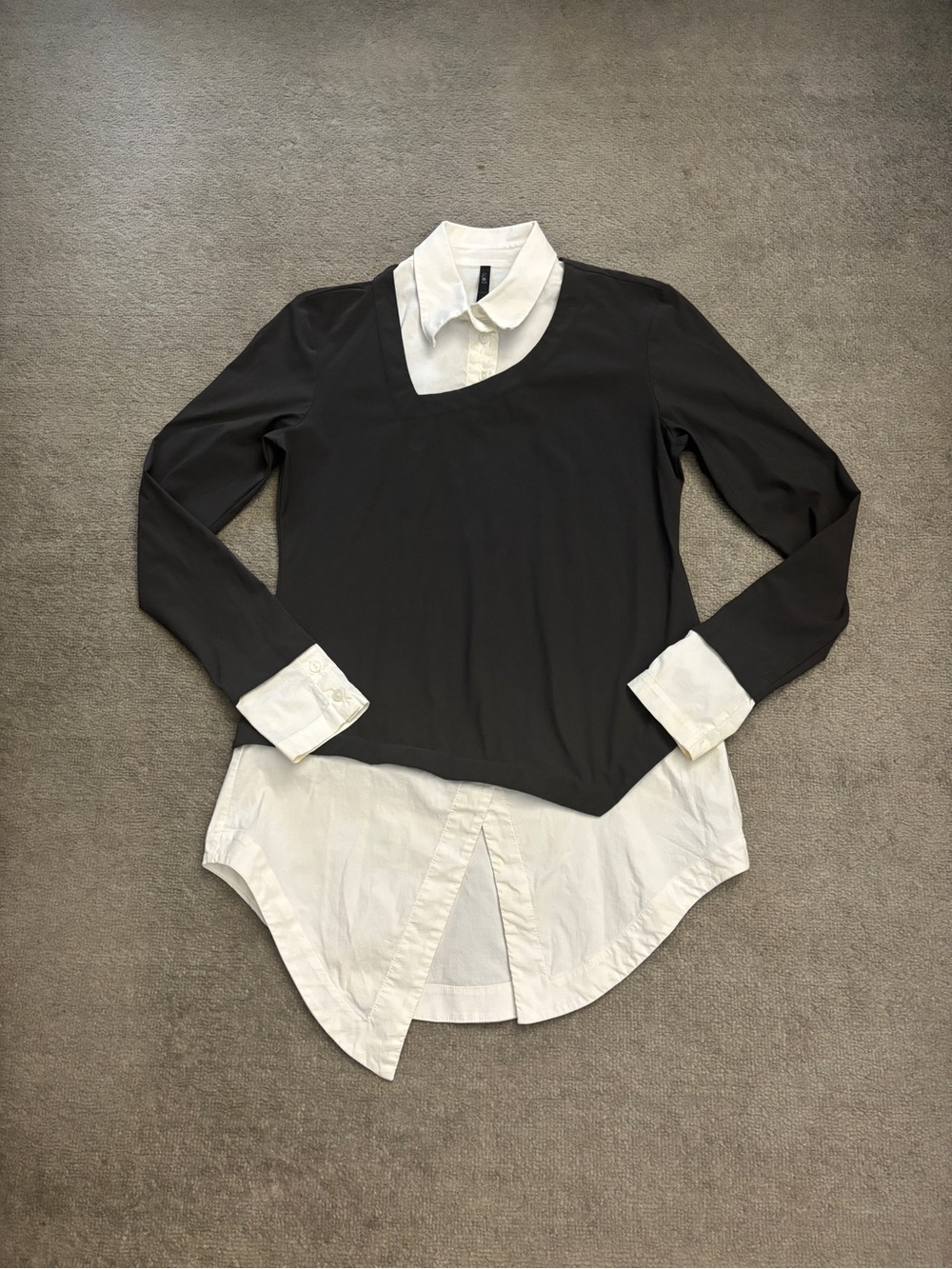 Porto Collared Layered Long Sleeve Shirt Grey White Women’s